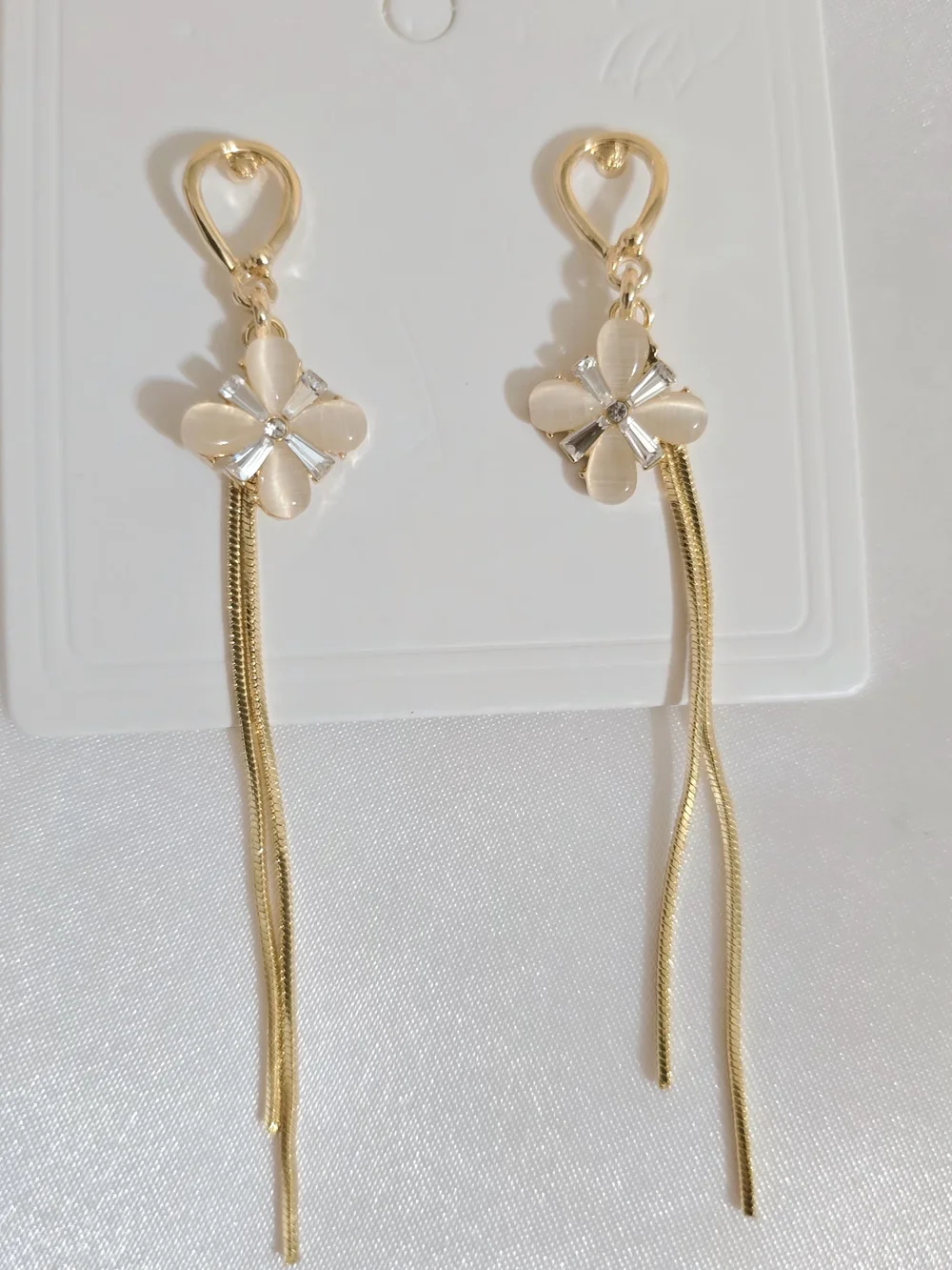 Gold-Tone Beige Floral Drop‎ Earrings - Women Jewelry